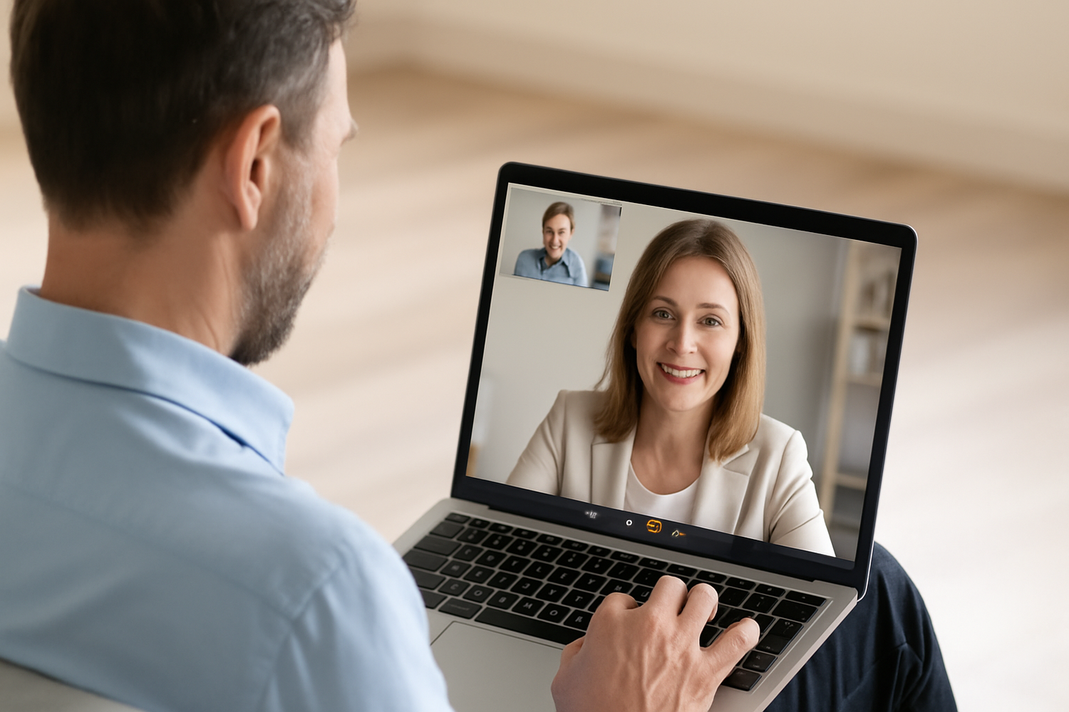 alt="a person smiling during an online life coaching session"